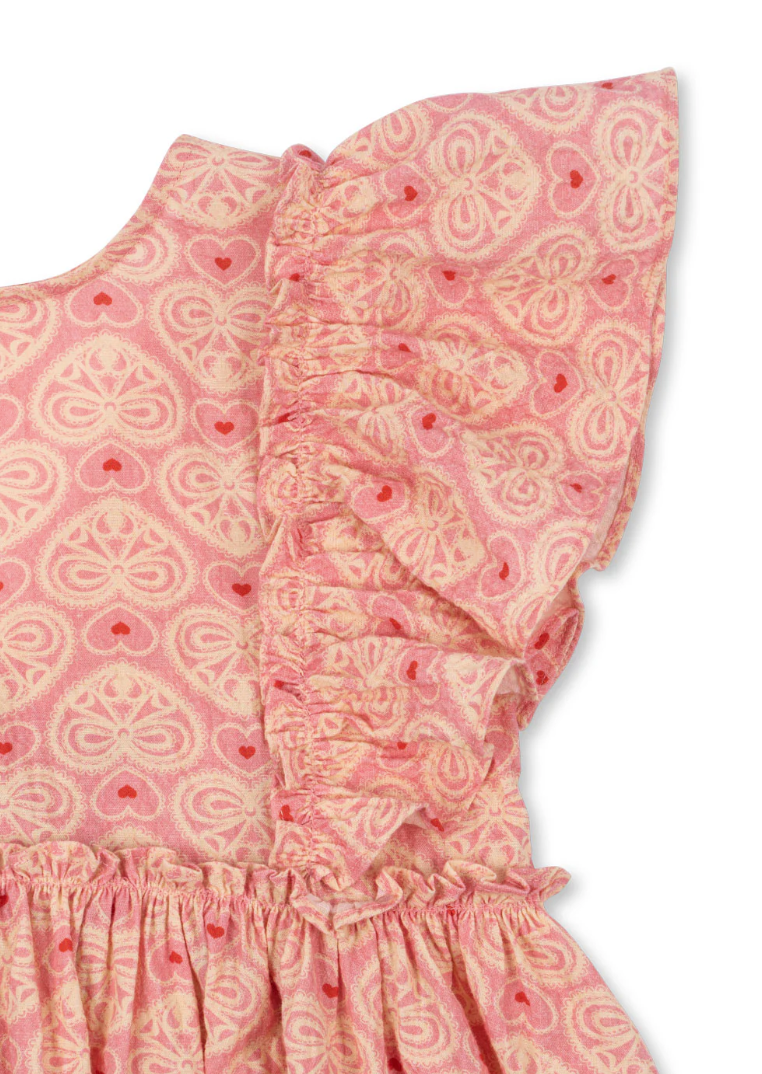 Konges Sløjd コンゲススロイド ハート ドレス Konges Sløjd】AVA BOW DRESS GOTS[LACY PINK