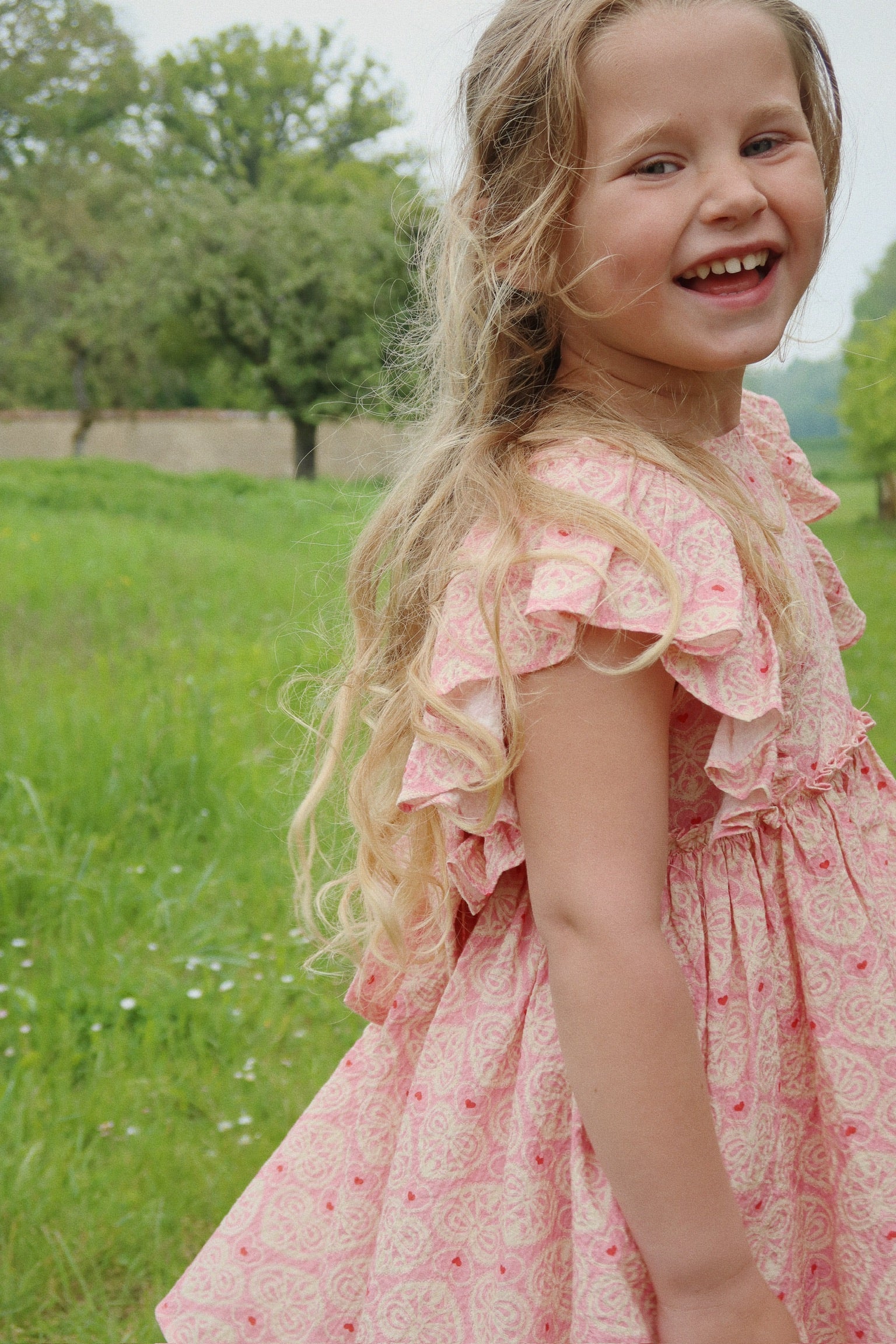 Konges Sløjd コンゲススロイド　ハート　ドレス Konges Sløjd】AVA BOW DRESS GOTS[LACY PINK
